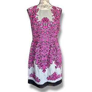 Milly Bergdorf’s Size 8 Barbie Pink Multicolor 100% Silk Sleeveless Sheath Dress